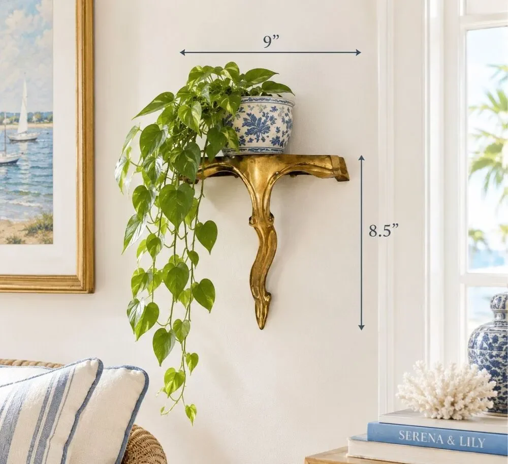 VTG Solid Brass Display Shelf Ornate Scroll Wall Decor